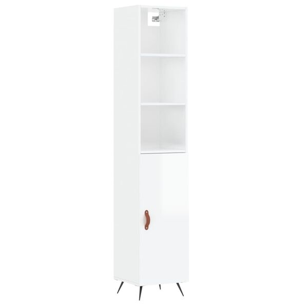 vidaXL Credenza 34,5x34x180 cm in Legno Multistrato Bianco Lucido