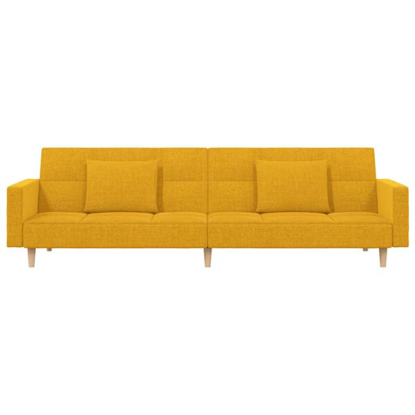 vidaXL Divano Letto a 2 Posti con 2 Cuscini Giallo in Tessuto