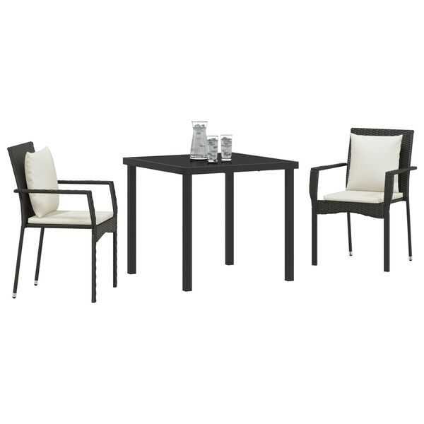 vidaXL Set da Pranzo per Giardino con cuscino 3 pcs Nero polyrattan