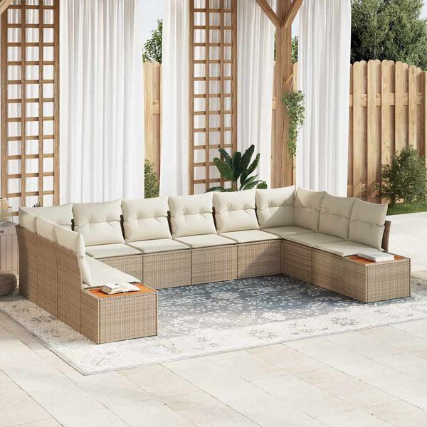 vidaXL Set Divano da Giardino 10 pcs Beige e Crema Polyrattan