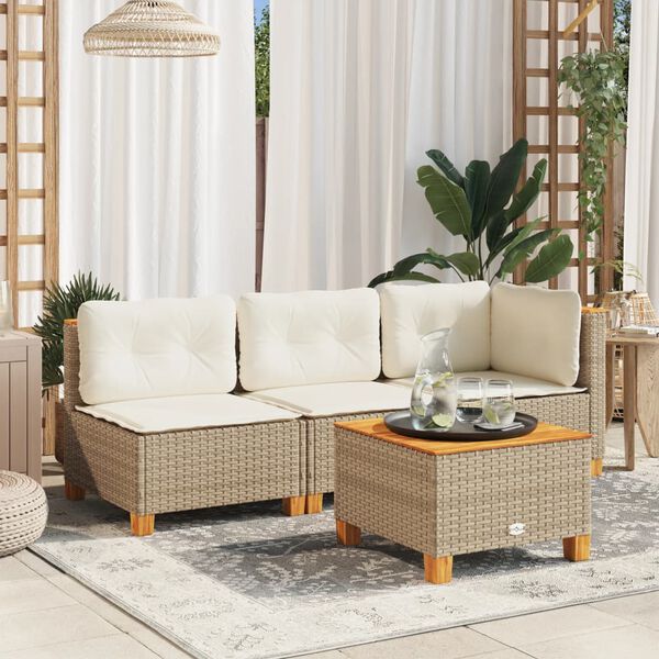 vidaXL Divano Giardino Senza Braccioli con Cuscini Beige in Polyrattan