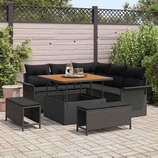 vidaXL Set Divano da Giardino con cuscino 8 pcs Nero polyrattan