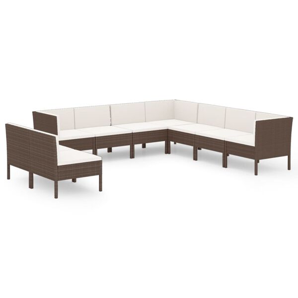 vidaXL Set Divani da Giardino 9 pz con Cuscini in Polyrattan Marrone
