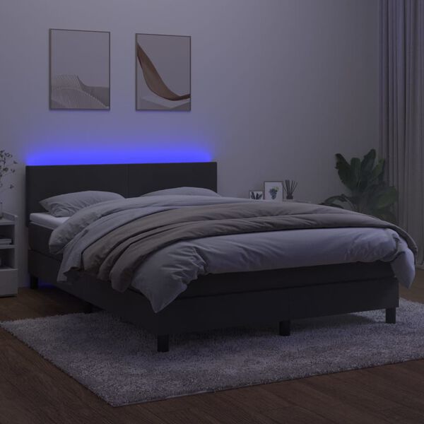 vidaXL Letto a Molle con Materasso e LED Grigio Scuro 140x190 cm
