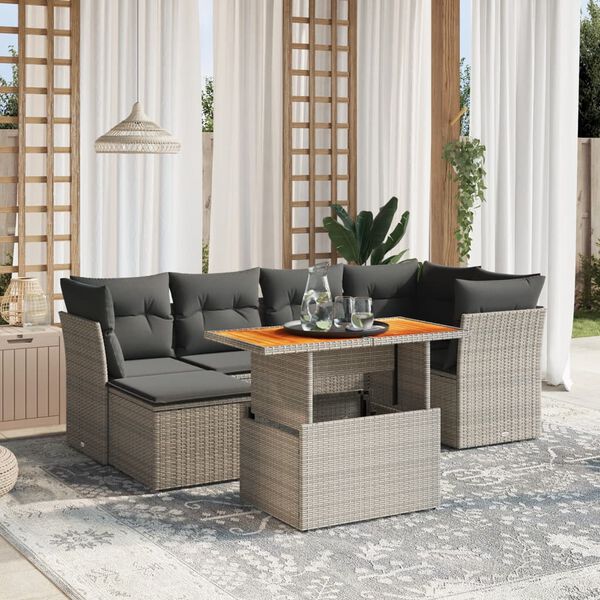 vidaXL Set Divani da Giardino 7 pz con Cuscini Grigio in Polyrattan