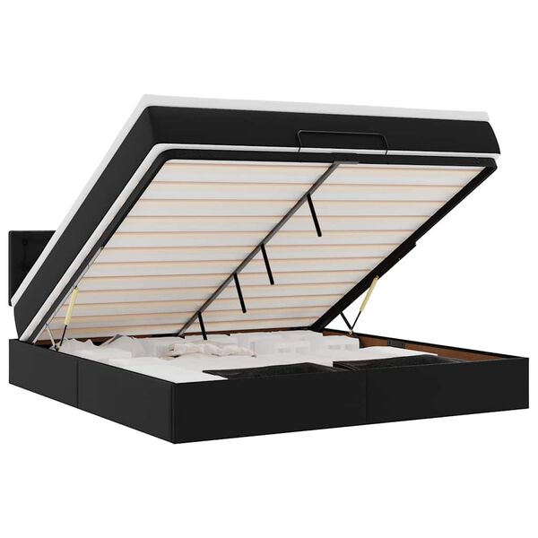 vidaXL Pouf Letto con Materassi e LED Nero 160x200cm Similpelle