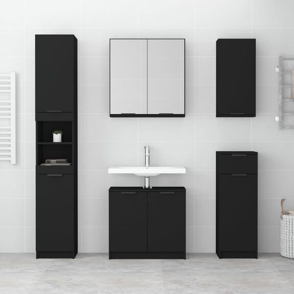 vidaXL Mobile da Bagno a Parete Nero 32x20x67 cm