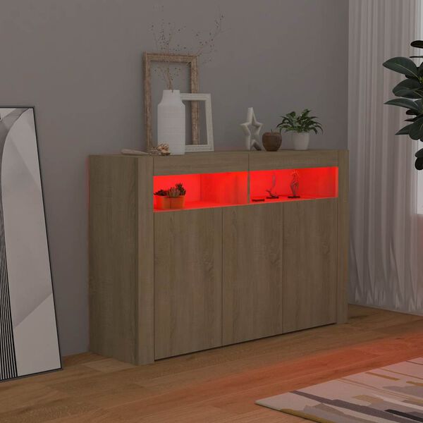 vidaXL Credenza con Luci LED Rovere Sonoma 115,5x30x75 cm