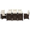 vidaXL Set da Pranzo per Giardino con cuscino 9 pcs Marrone polyrattan