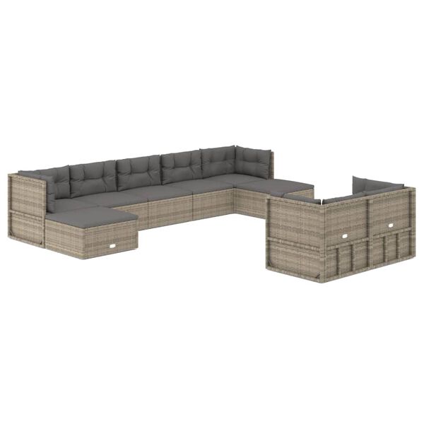 vidaXL Set Divani da Giardino 9 pz con Cuscini in Polyrattan Grigio
