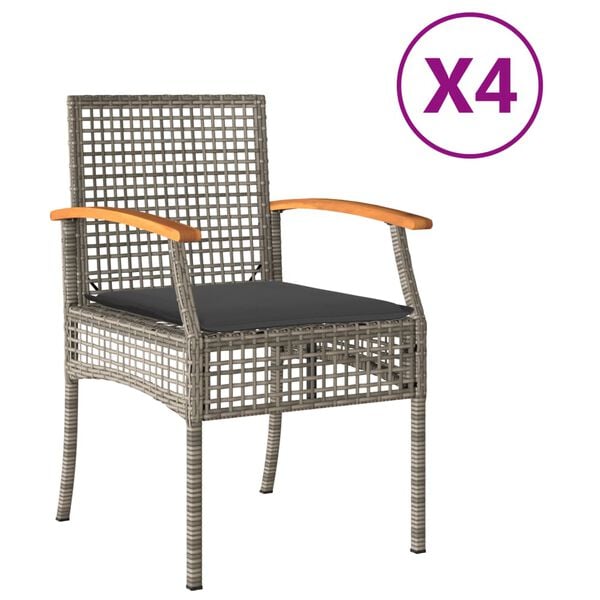 vidaXL Sedie da Giardino con Cuscini 4pz Grigie in Polyrattan e Acacia