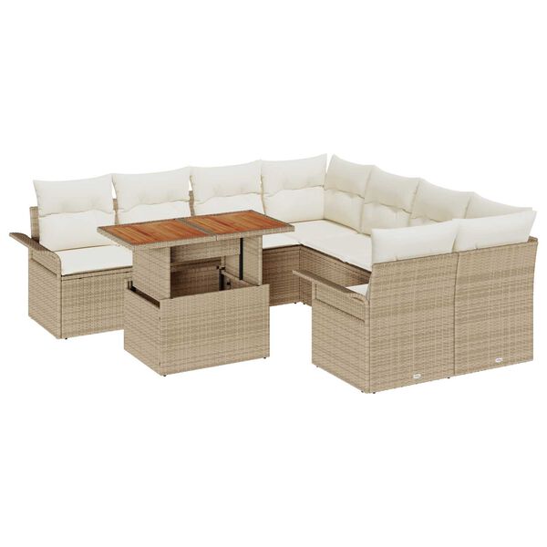 vidaXL Set Divano da Giardino 9 pcs Beige Poly Rattan