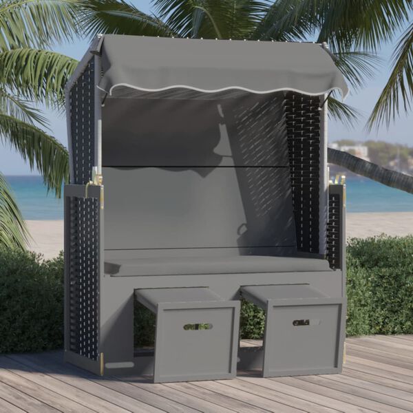 vidaXL Strandkorb con Tettoia Polyrattan Legno Massello Antracite Nero