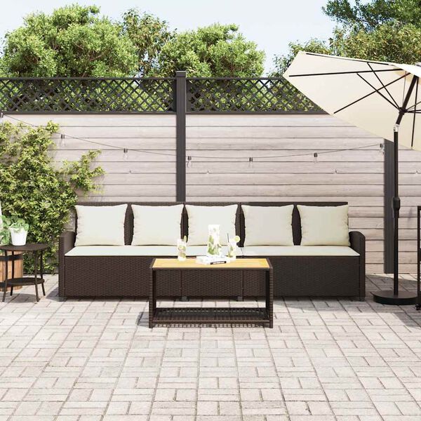 vidaXL Divano da Giardino a 5 Posti con Cuscini in Polyrattan Marrone