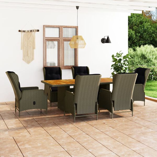 vidaXL Set da Pranzo da Giardino 7 pz con Cuscini in Polyrattan Marrone