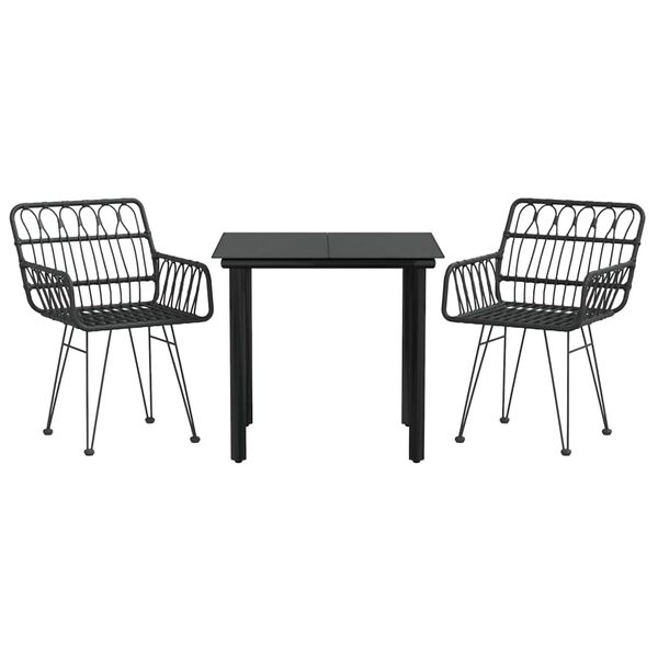 vidaXL Set da Pranzo da Giardino 3 pz Nero in Polyrattan