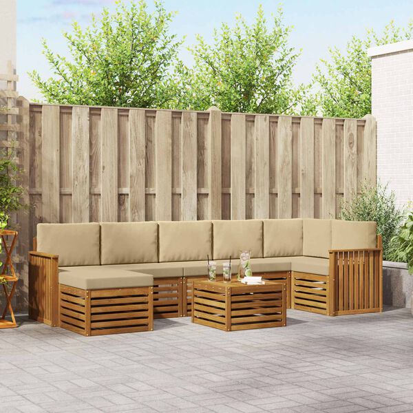 vidaXL Set divano sezionale con cuscino 8 pcs Naturale e Beige