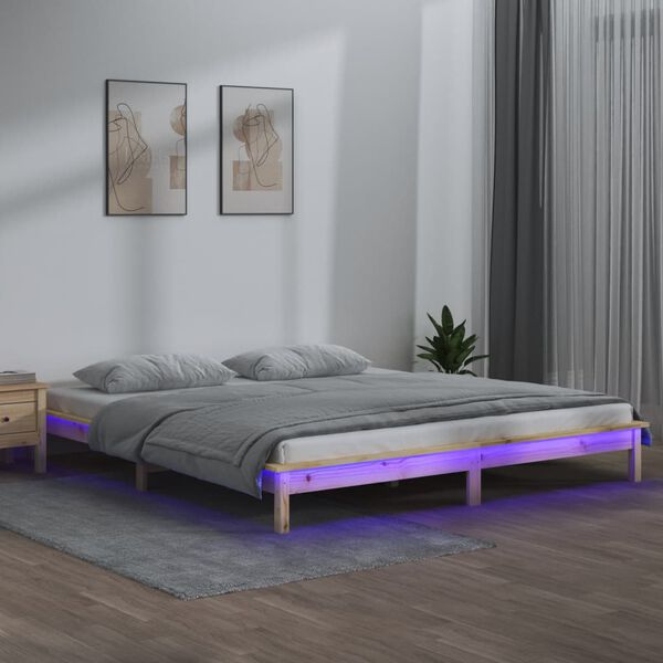 vidaXL Giroletto con LED 140x190 cm in Legno Massello