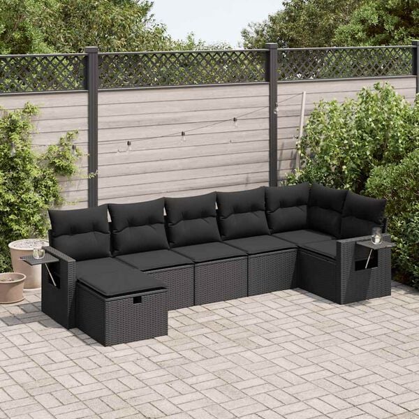 vidaXL Set Divani da Giardino con Cuscini 7pz Nero Polyrattan