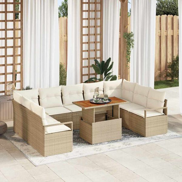 vidaXL Set Divano da Giardino 10 pcs Beige Poly Rattan