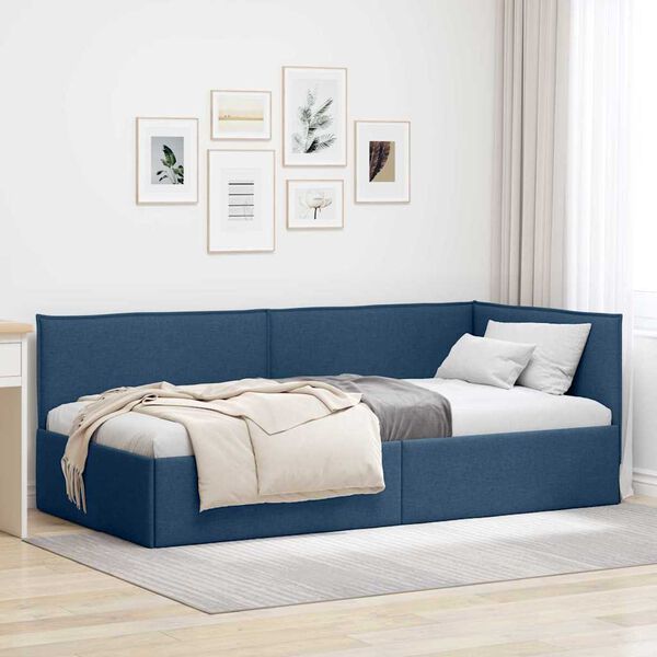 vidaXL Cornice del letto ad angolo Blu 90 x 200 cm Tessuto