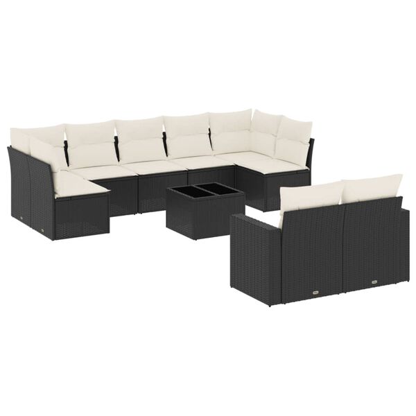 vidaXL Set Divani da Giardino 10pz con Cuscini in Polyrattan Nero