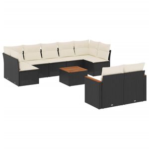 vidaXL Set Divani da Giardino 10pz con Cuscini in Polyrattan Nero