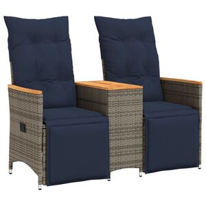 vidaXL Divano da giardino reclinabile a 2 posti con tavolo grigio in polyrattan