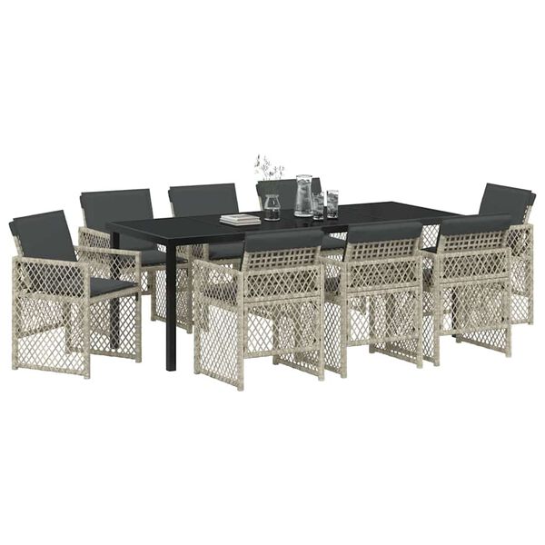 vidaXL Set da Pranzo per Giardino 9 pcs Grigio chiaro polyrattan