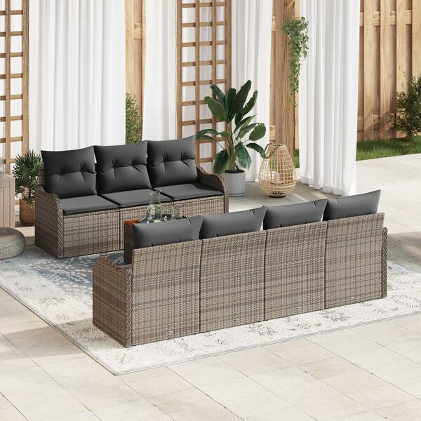 vidaXL Set Divano da Giardino 8 pcs Grigio Poly Rattan