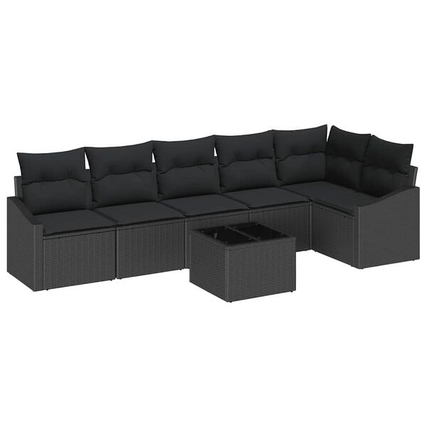 vidaXL Set di divani con cuscino 7 pcs Nero polyrattan