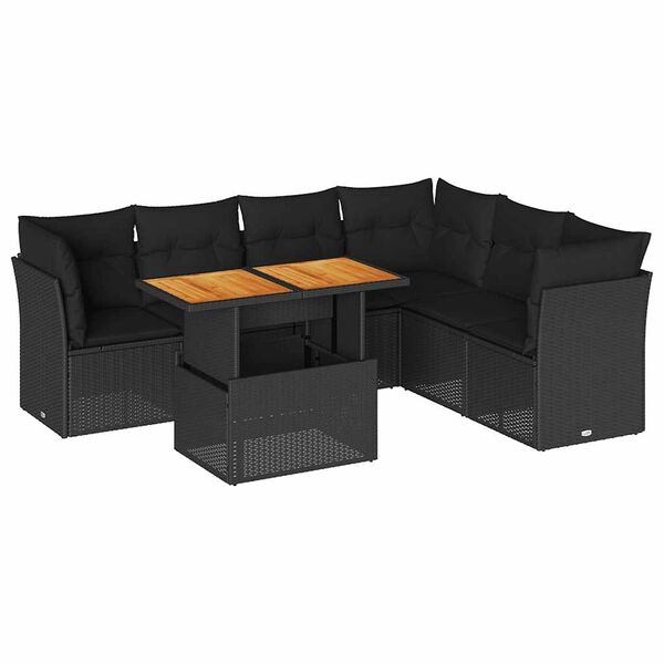 vidaXL Set Divani da Giardino con Cuscini 7pz Nero Polyrattan