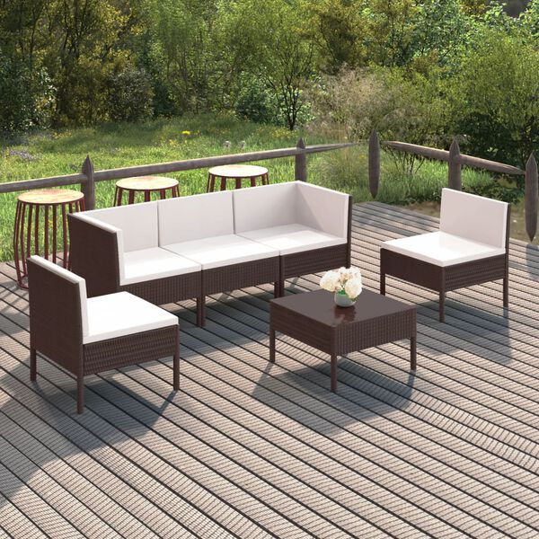 vidaXL Set Divani da Giardino 6 pz con Cuscini in Polyrattan Marrone