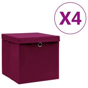 vidaXL Contenitori con Coperchi 4 pz 28x28x28 cm Rosso Scuro