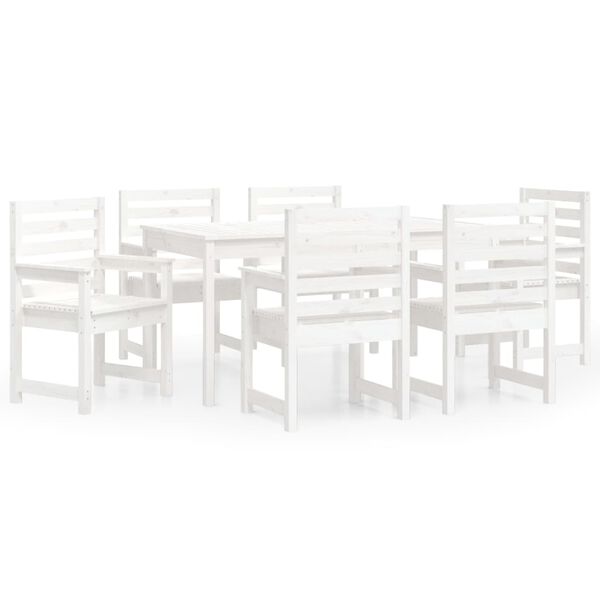 vidaXL Set da Pranzo per Giardino 7pz Bianco in Legno Massello di Pino