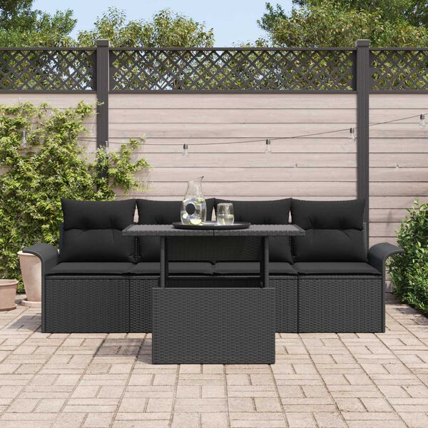 vidaXL Set Divano da Giardino con cuscino 5 pcs Nero polyrattan