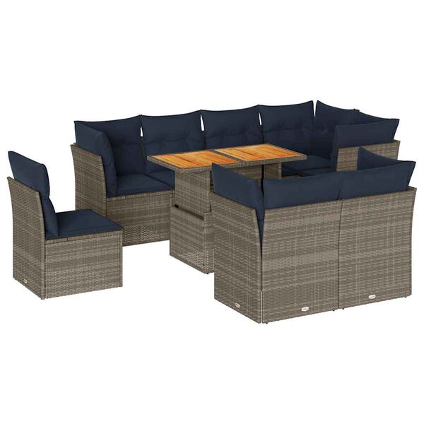 vidaXL Set Divano da Giardino 9 pz con Cuscini Grigio in Polyrattan