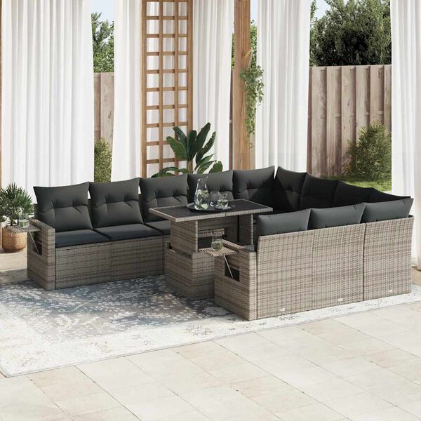 vidaXL Set Divani da Giardino 11 pz con Cuscini in Polyrattan Grigio