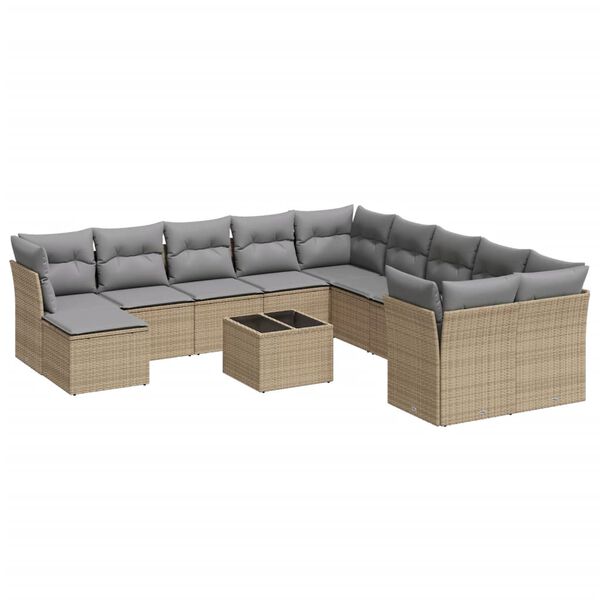 vidaXL Set Divani da Giardino 12 pz con Cuscini Beige in Polyrattan