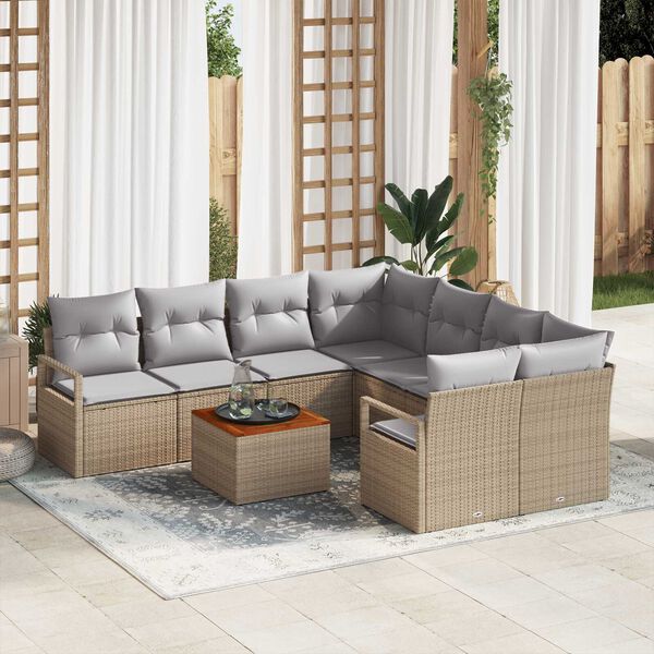 vidaXL Set Divano da Giardino 9 pcs Beige e Grigio Chiaro polyrattan