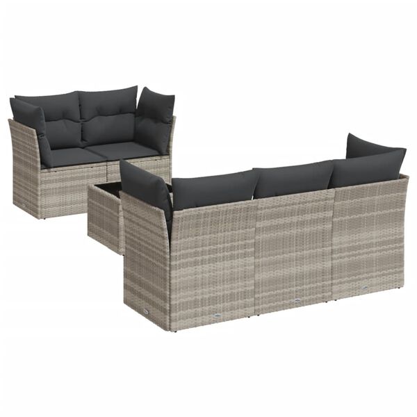 vidaXL Set Divano da Giardino 6pz con Cuscini Grigio Chiaro Polyrattan