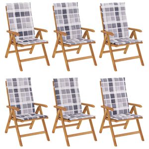 vidaXL Sedie Reclinabili Pieghevoli con Cuscini 6 pz in Legno di Teak