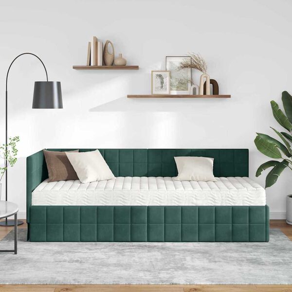 vidaXL Struttura Letto Angolare con Materasso 2 pcs Verde Velluto