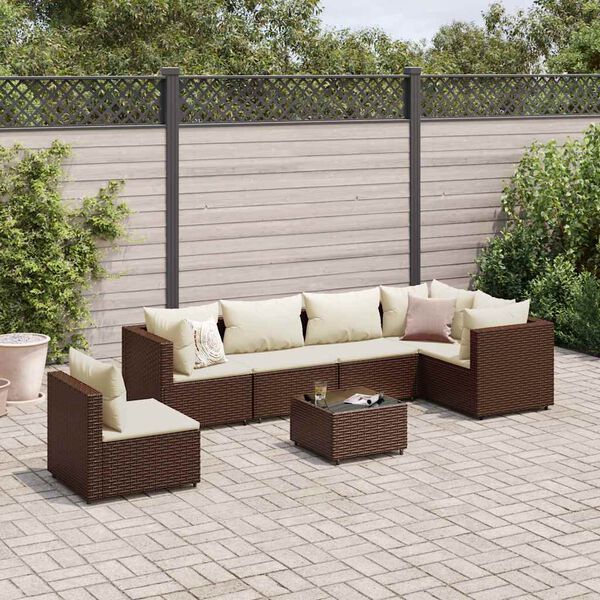 vidaXL Set Divani da Giardino 7 pz con Cuscini in Polyrattan Marrone