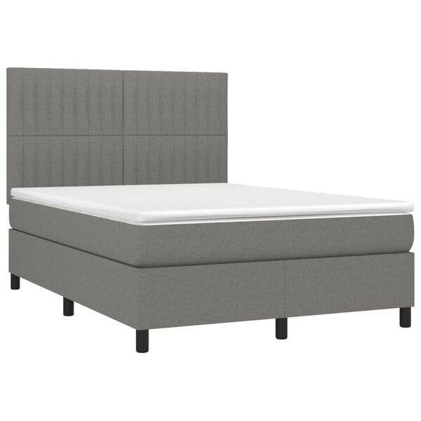 vidaXL Letto a Molle Materasso e LED Grigio Scuro 140x190cm in Tessuto