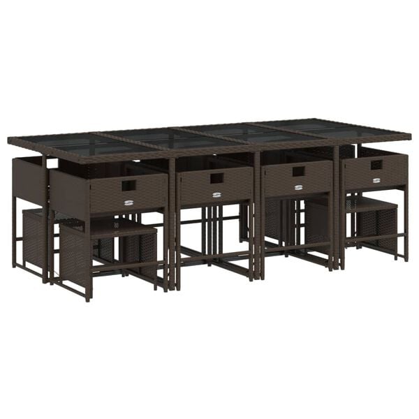 vidaXL Set da Pranzo da Giardino 13pz con Cuscini Marrone Polyrattan