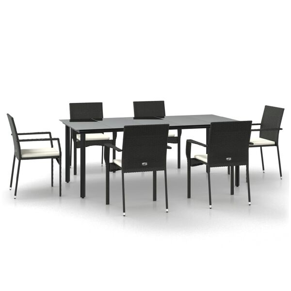 vidaXL Set da Pranzo da Giardino 7 pz Nero con Cuscini in Polyrattan