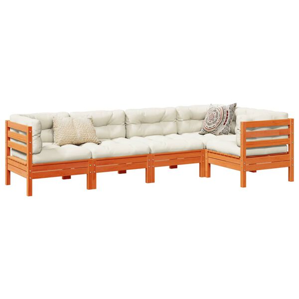 vidaXL Set Divani Giardino 5pz con Cuscini Marrone Cera Massello Pino