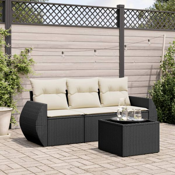 vidaXL Set Divani da Giardino 4 pz con Cuscini Nero in Polyrattan