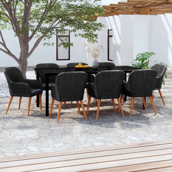 vidaXL Set da Pranzo da Giardino 9 pz con Cuscini Nero